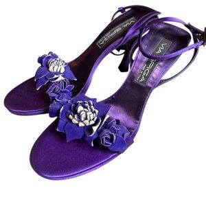 Via Spiga Purple Satin Floral Accent Slingback Heels